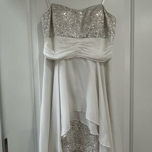 White silver sparkling high low dress